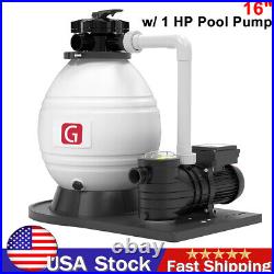 Sand Filter For Above Ground with 1 HP Pool Pump 3880 GPH Flow 16 6-Way Valve