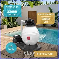 Sand Filter For Above Ground with 1 HP Pool Pump 3880 GPH Flow 16 6-Way Valve