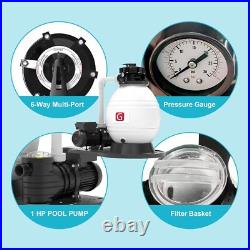 Sand Filter For Above Ground with 1 HP Pool Pump 3880 GPH Flow 16 6-Way Valve