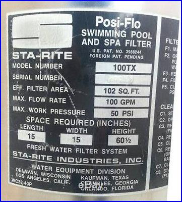 Swimming pool & Spa Filter Sta-Rite Posi-Flo 100 GPM Stainless Steel