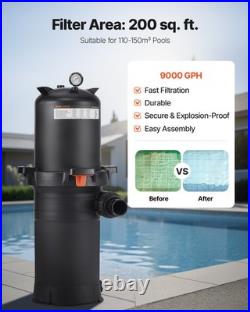 VEVOR 200 sq. Ft² Cartridge Pool Filter Valve 9000 GPH Swimming Filtration System
