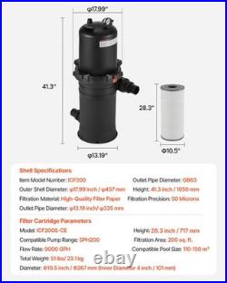 VEVOR 200 sq. Ft² Cartridge Pool Filter Valve 9000 GPH Swimming Filtration System