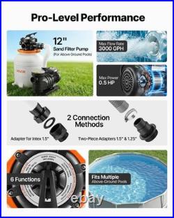 VEVOR FlashPure Sand Filter Pump for Above Ground Pool 12 3000 GPH 0.5 HP Timer