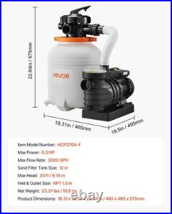 VEVOR FlashPure Sand Filter Pump for Above Ground Pool 12 3000 GPH 0.5 HP Timer