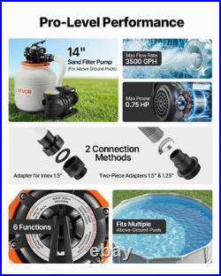 VEVOR FlashPure Sand Filter Pump for Above Ground Pool 14 3500 GPH 0.75HP Timer