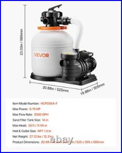 VEVOR FlashPure Sand Filter Pump for Above Ground Pool 14 3500 GPH 0.75HP Timer