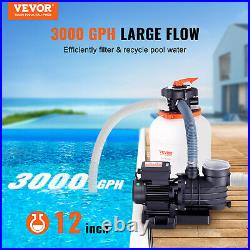 VEVOR Sand Filter Above Ground with 1/2HP Pool Pump 3000GPH Flow 12 6-Way Valve
