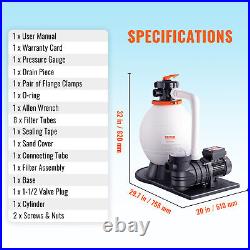 VEVOR Sand Filter Above Ground with 1 HP Pool Pump 3500 GPH Flow 16 6-Way Valve