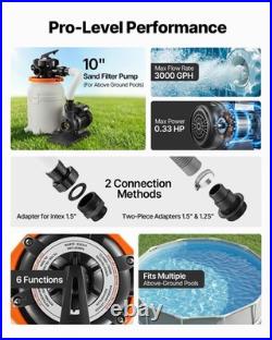 VEVOR Sand Filter Pump for Above Ground Swimming Pools 10 in 3000 GPH 0.33 HP