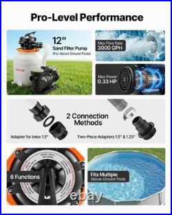 VEVOR Sand Filter Pump for Above Ground Swimming Pools 12 3000 GPH 0.33HP Timer