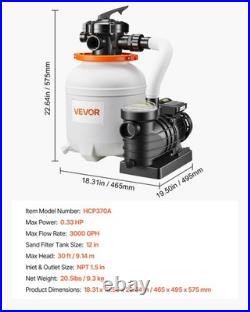 VEVOR Sand Filter Pump for Above Ground Swimming Pools 12 3000 GPH 0.33HP Timer