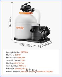 VEVOR Sand Filter Pump for Above Ground Swimming Pools 16 4400 GPH 0.75HP Timer